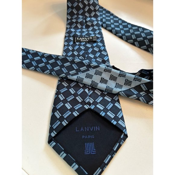 Vintage Lanvin Paris Designer 100% Silk Necktie Blue 60x3.5” - Picture 4 of 4